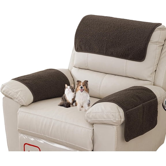 Armrest Covers - Armrest Protector Lamb Velvet Recliner Non-Slip Leather Armchair Protector Cover With Pockets For TV Armchair Chair, Sofa Removable Washable
