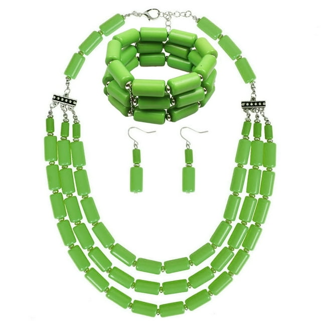 Femmes Multi-Couches Collier Perles de Mode Collier Choker avec Boucles d'Oreilles & Bracelet