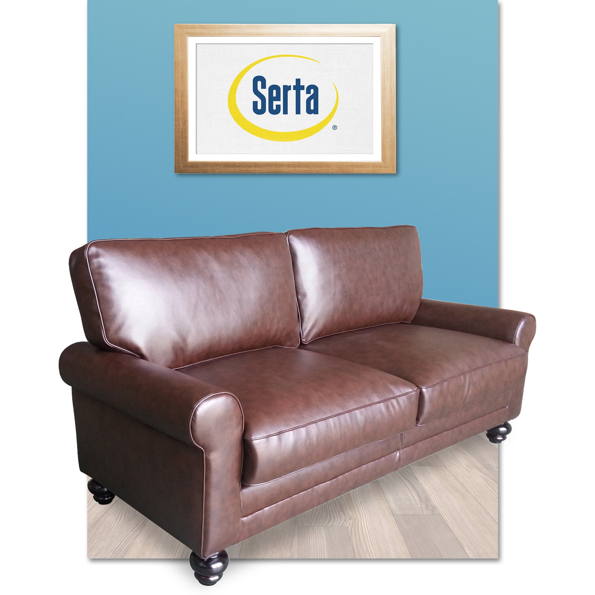 Serta Copenhagen Leather Sofa, Chestnut Brown