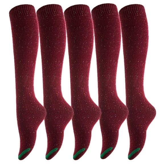 AATMart Women's Big Girl's 5 Pairs Breathable Comfortable Extra Soft Knee High Cotton Boot Socks Size 6-9 M158212Wine