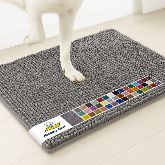 Muddy Mat® | Super Water Absorbent Door Mat Indoor, Microfiber Quick Dry Chenille Entryway Rug, Slip Resistant Front Door Mat, Indoor Mats for Entryway, Machine Washable Pet Rug, Grey 30"x19"