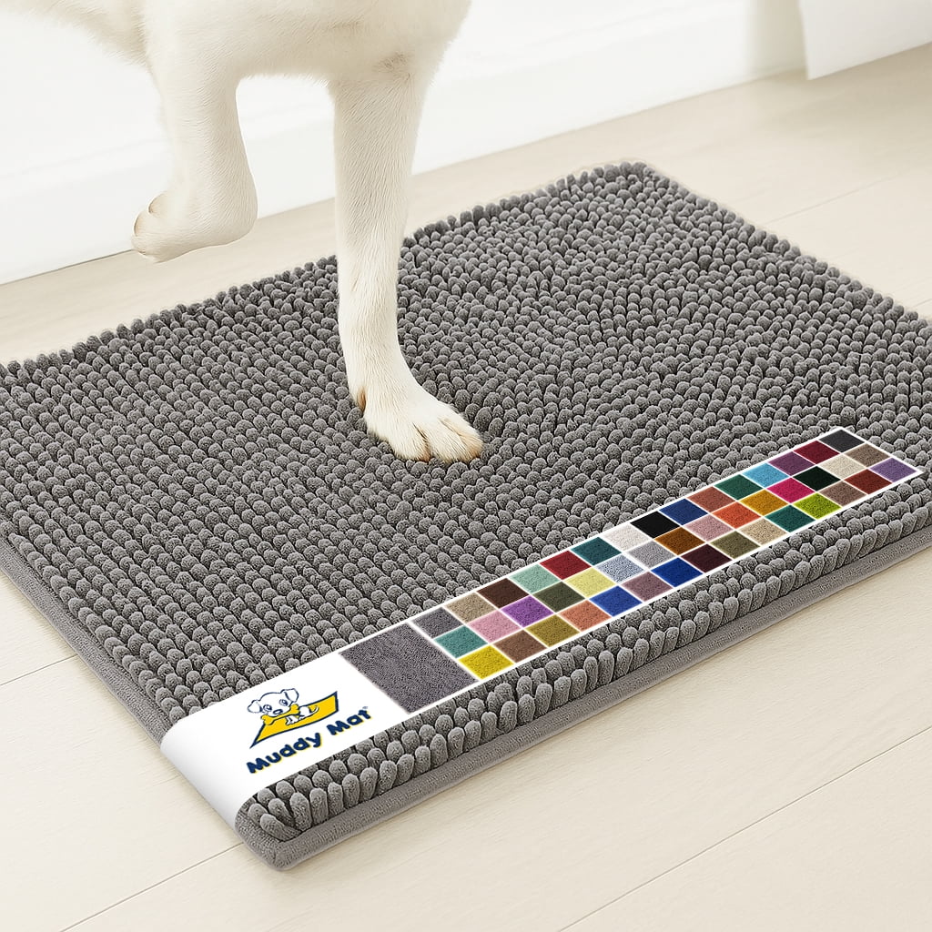 Muddy Mat® | Super Water Absorbent Door Mat Indoor, Microfiber Quick Dry Chenille Entryway Rug, Slip Resistant Front Door Mat, Indoor Mats for Entryway, Machine Washable Pet Rug, Grey 16"x24"