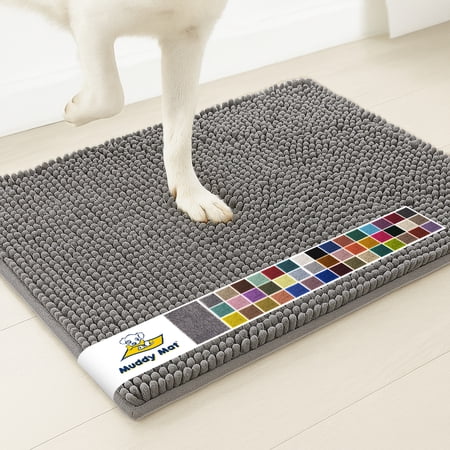 Muddy Mat® | Super Water Absorbent Door Mat Indoor, Microfiber Quick Dry Chenille Entryway Rug, Slip Resistant Front Door Mat, Indoor Mats for Entryway, Machine Washable Pet Rug, Grey 16"x24"