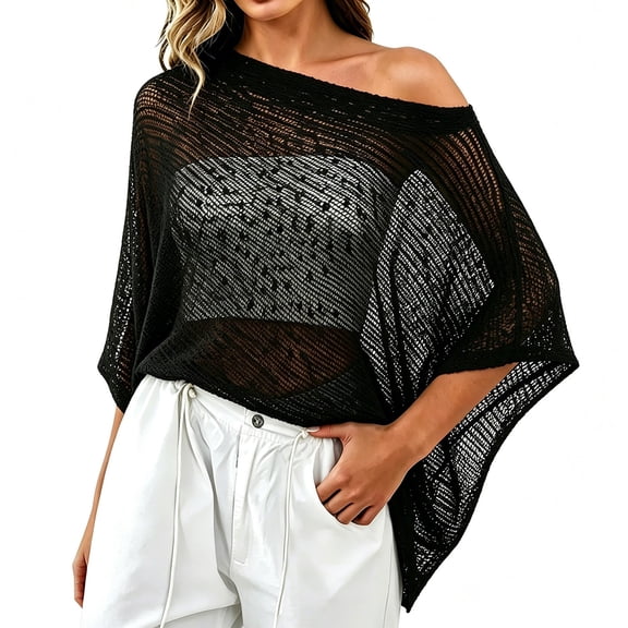 Shawl Wraps for Women,Poncho Lightweight Knit Crochet Mesh Cover Up Summer 2026 Fashion Womens Shawl Black