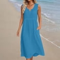 thumbnail image 5 of Horkkom Maxi Dresses for Women Summer V Neck Solid Color Sleeveless Dress Casual Long Vacation Beach Dresses L, 5 of 5