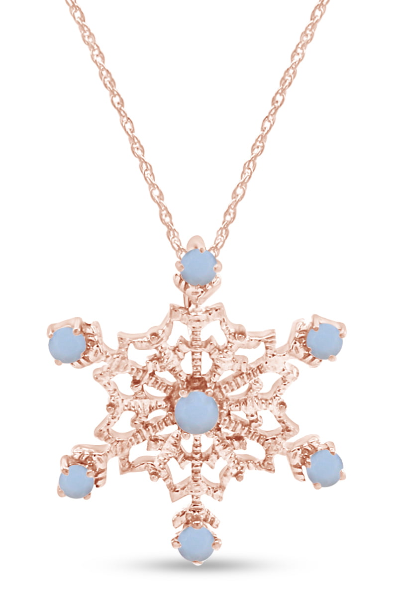 Natural Diamond Snowflake Pendant Necklace 14K Rose Gold Over Sterling 18"
