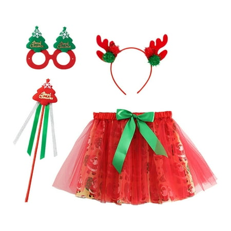 

Hbdhejl Toddler Girls Dress Kids Christmas Dance Party Cartoon Tulle Skirt Ballet Skirts Hairband 4Pcs Set Watermelon Red 4-6 Years