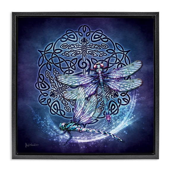 Stupell Industries Dragonfly & Celtic Knot Animals & Insects Painting Black Floater Framed Canvas Art Print Wall Art, 18 x 18