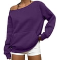 thumbnail image 2 of Women's Fall Fashion Oversized Off Shoulder Sweatshirt Long Sleeve Drop Shoulder Casual Y2K Pullover Tops Purple S, 2 of 7