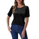 thumbnail image 1 of Blusa de fiesta y club para mujer INSPIRE CHIC de terciopelo con cuello redondo y mangas cortas abullonadas, color negro, talla L, 1 of 1