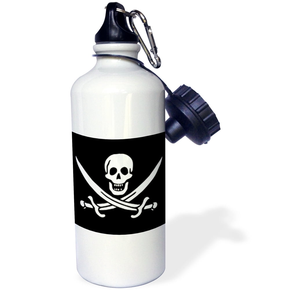 3dRose wb_236504_1 Black and White Pirate of Skull Water Bottle 