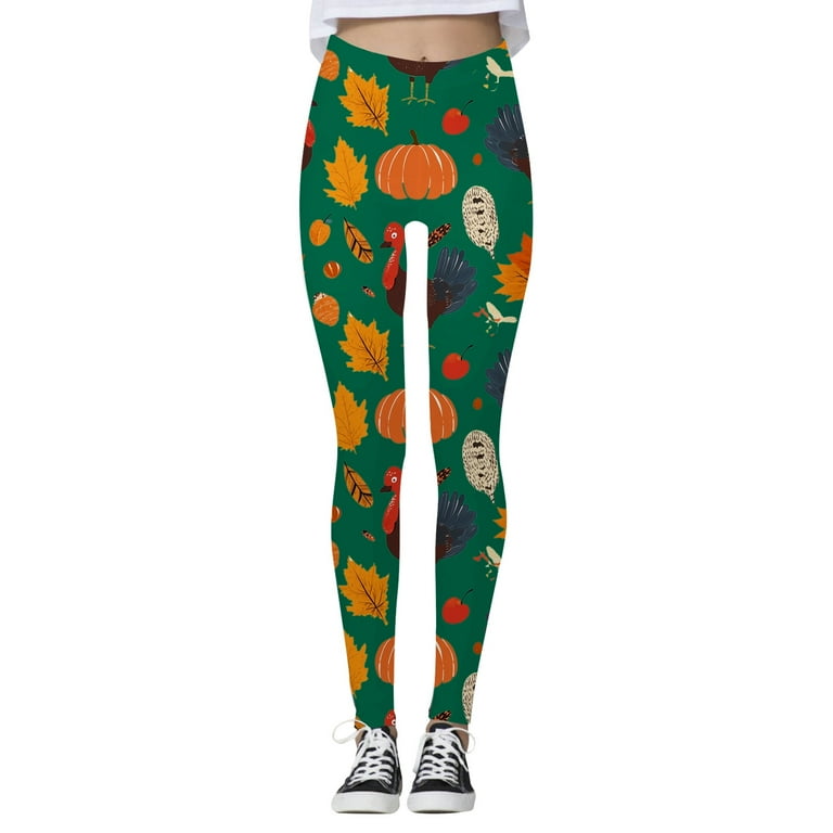 BAODANN Thanksgiving Turkey Pumpkin Maple Print High Waisted Tight