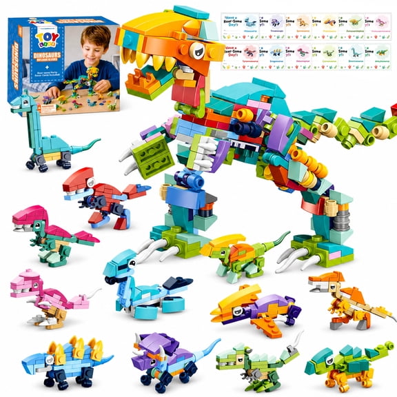 TOY Life 24-Pack Party Favors for Kids 6 , 12-in-1 Dinosaur Building Blocks
