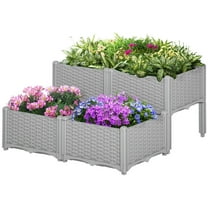Resenkos Patio Planting Bed, Raised Garden Bed,4-Piece Raised Garden Bed with Legs, Self-Watering Planter Box Raised Bed, Gray