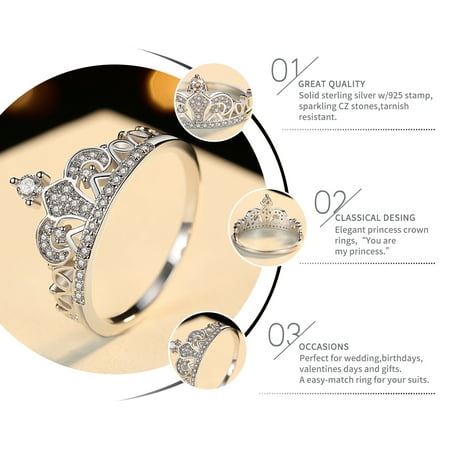 rings princess zirconia cubic jewelry evbea promise crown engagement costume ring gifts teen heart