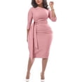 thumbnail image 2 of Sngxgn Women's Long Sleeve Ruched Bodycon Dress Square Neck Party Midi Dresses(Pink,XXL), 2 of 5