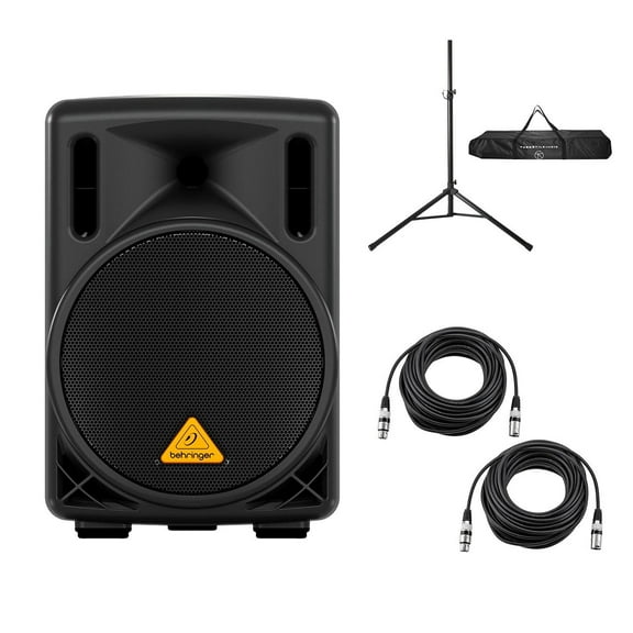 Behringer Eurolive B208D 8" 200W 2-Way Powered PA Speaker System, Bundle with Speaker Stand and 2x 50' XLR Microphone Cable