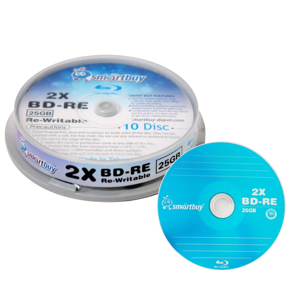 10 Pack Smartbuy 2x 25GB Blue Bluray BDRE Rewritable Branded Logo