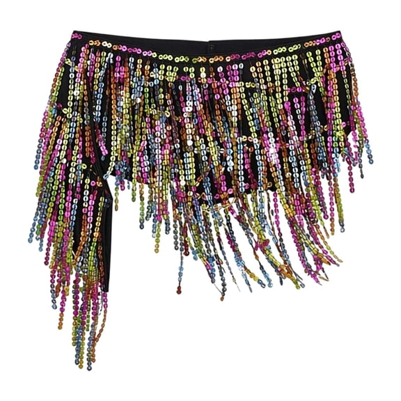 MIXUE Women Skirts Sequins Belly Dance Skirts Fringe Bohemian Street Dance Performance Pleated A Line Princess Mini Short Skirts