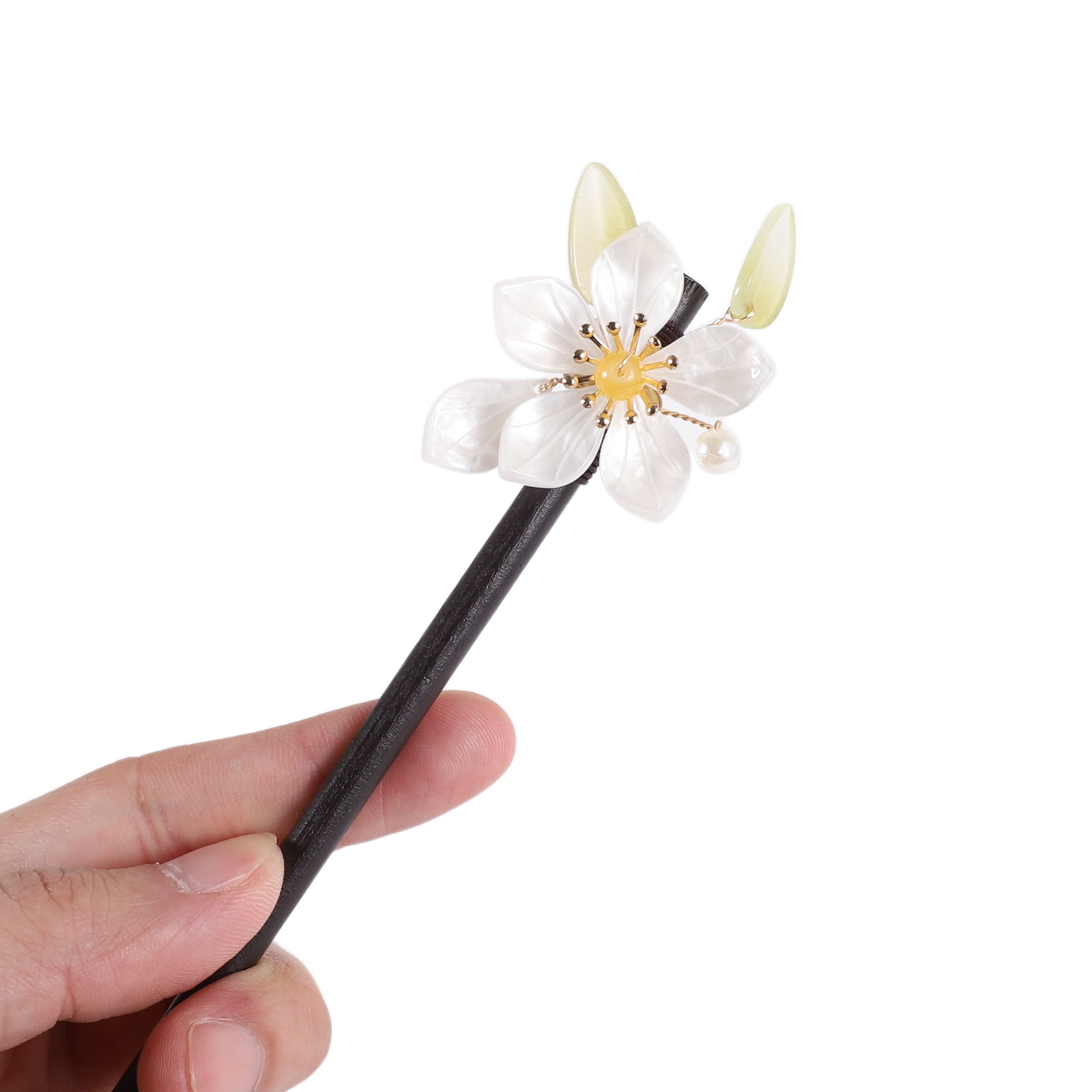 Unique Bargains Hair Stick Pin for Women 1 Pc Black, White [Flower Leaves]