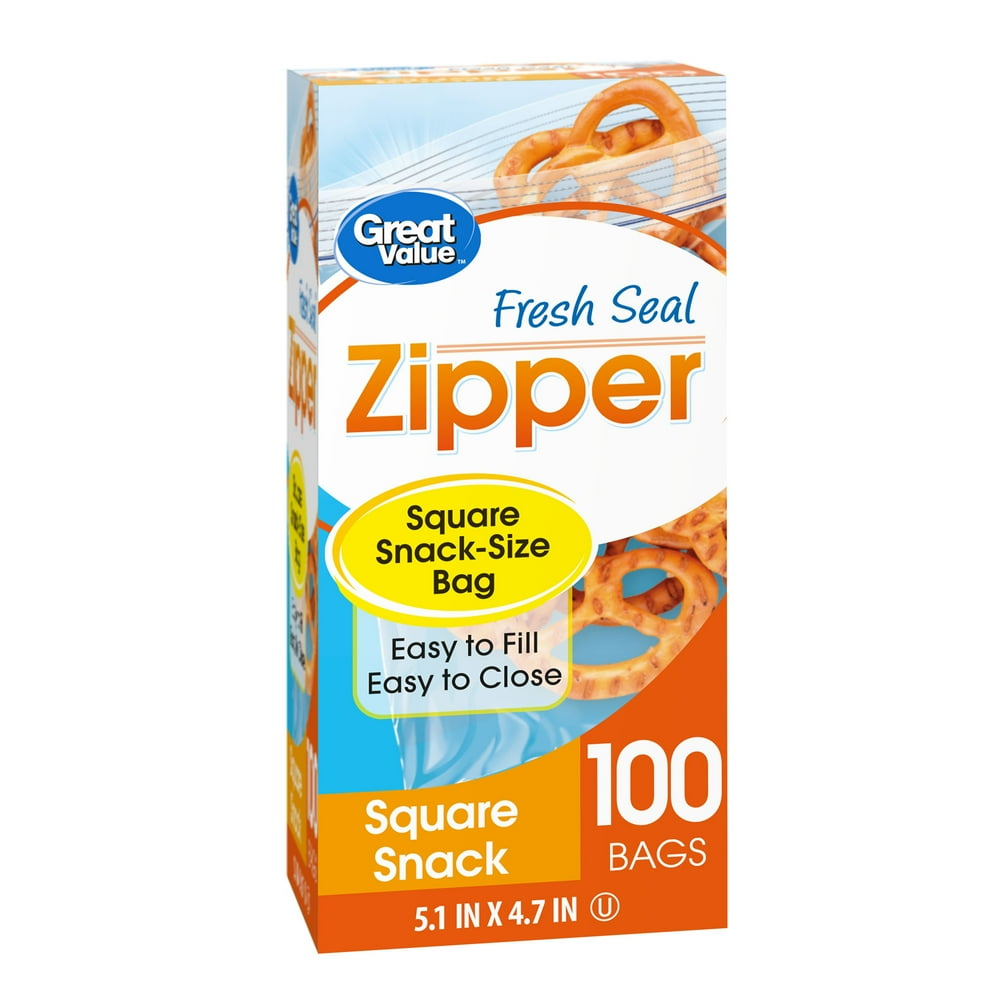 Great Value Zipper Square Snack Bags, 100 count