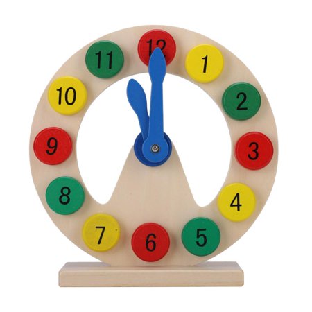 baby children wooden clock toy kids number time early learning gift