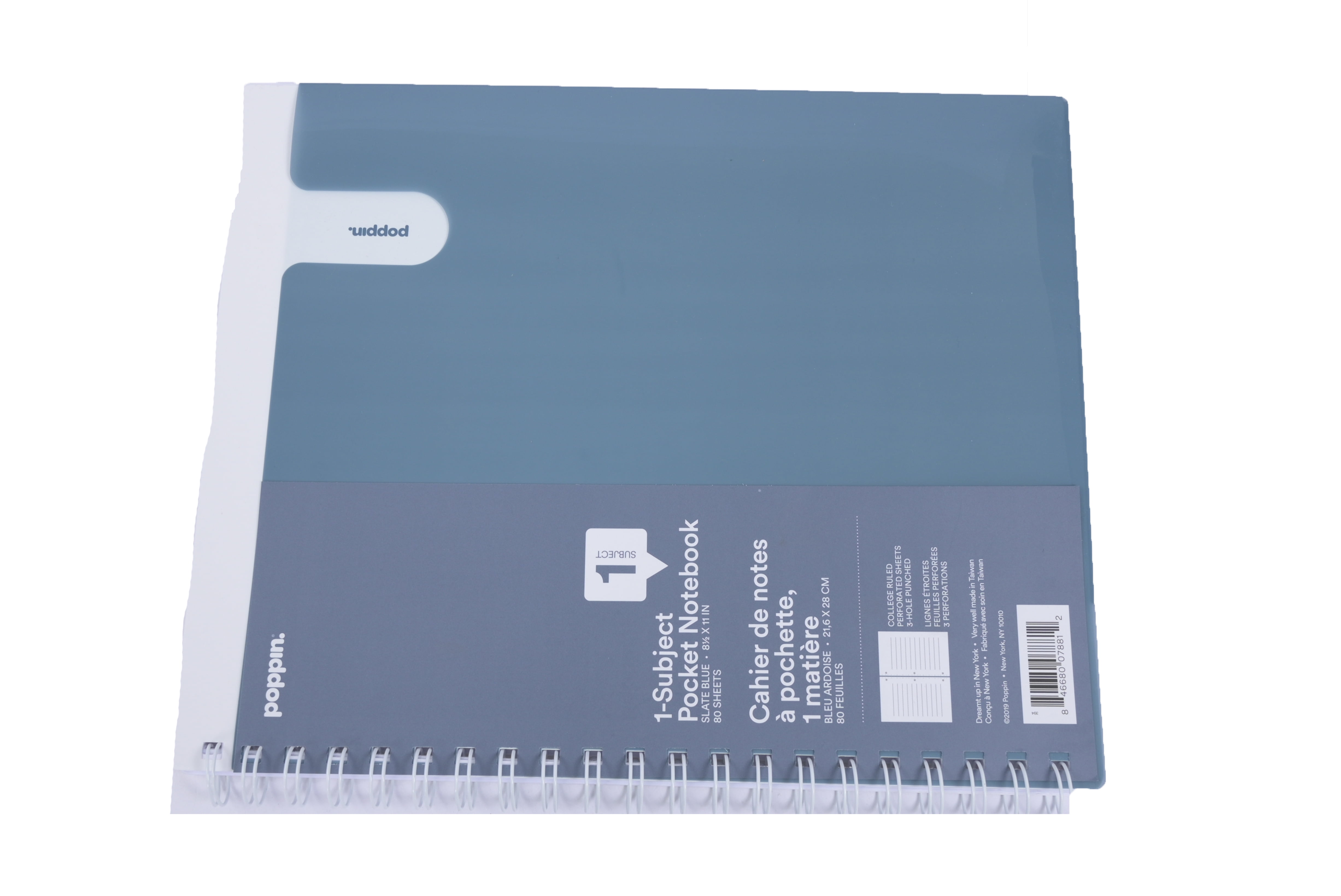 Poppin 1-Subject Pocket Spiral Notebook 8.5' X 11' 80 Ruled Sheet Slate Blue 100634