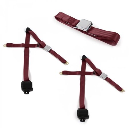 SafeTBoy Airplane 3 Point Burgundy Retractable Bench Seat Belt Kit for Desoto 1929-1945 - 3 Belts
