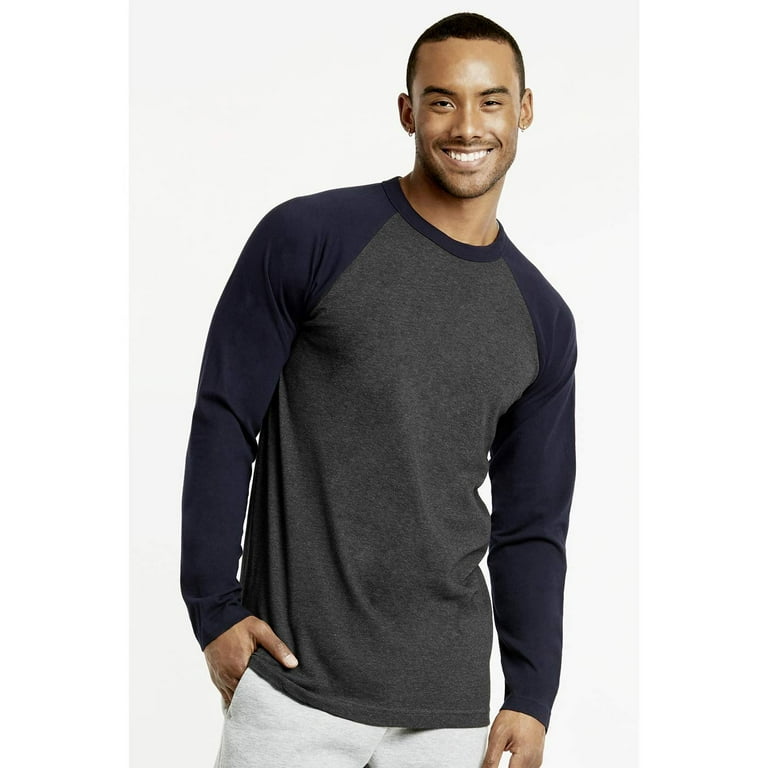 DailyWear Mens Casual Long Sleeve Baseball Cotton T Shirts Navy/C.Grey, Small - Walmart.com