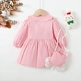 thumbnail image 4 of Kucnuzki Newborn Baby Girl Clothes 9 Months Fall Winter Dress 12 Months Long Sleeve Plain Stylish Solid Color Lapel Button-Up Dress Pink 9-12 Months, 4 of 8