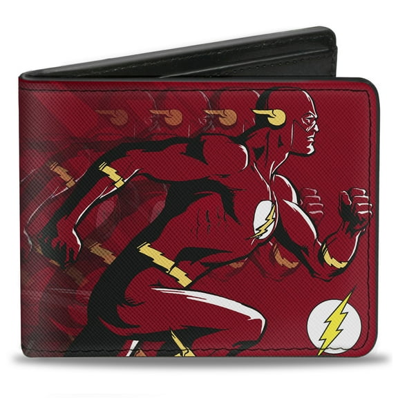 DC Comics Wallet, Bifold, The Flash Running Pose Bolts Trails Reds, Vegan Leather
