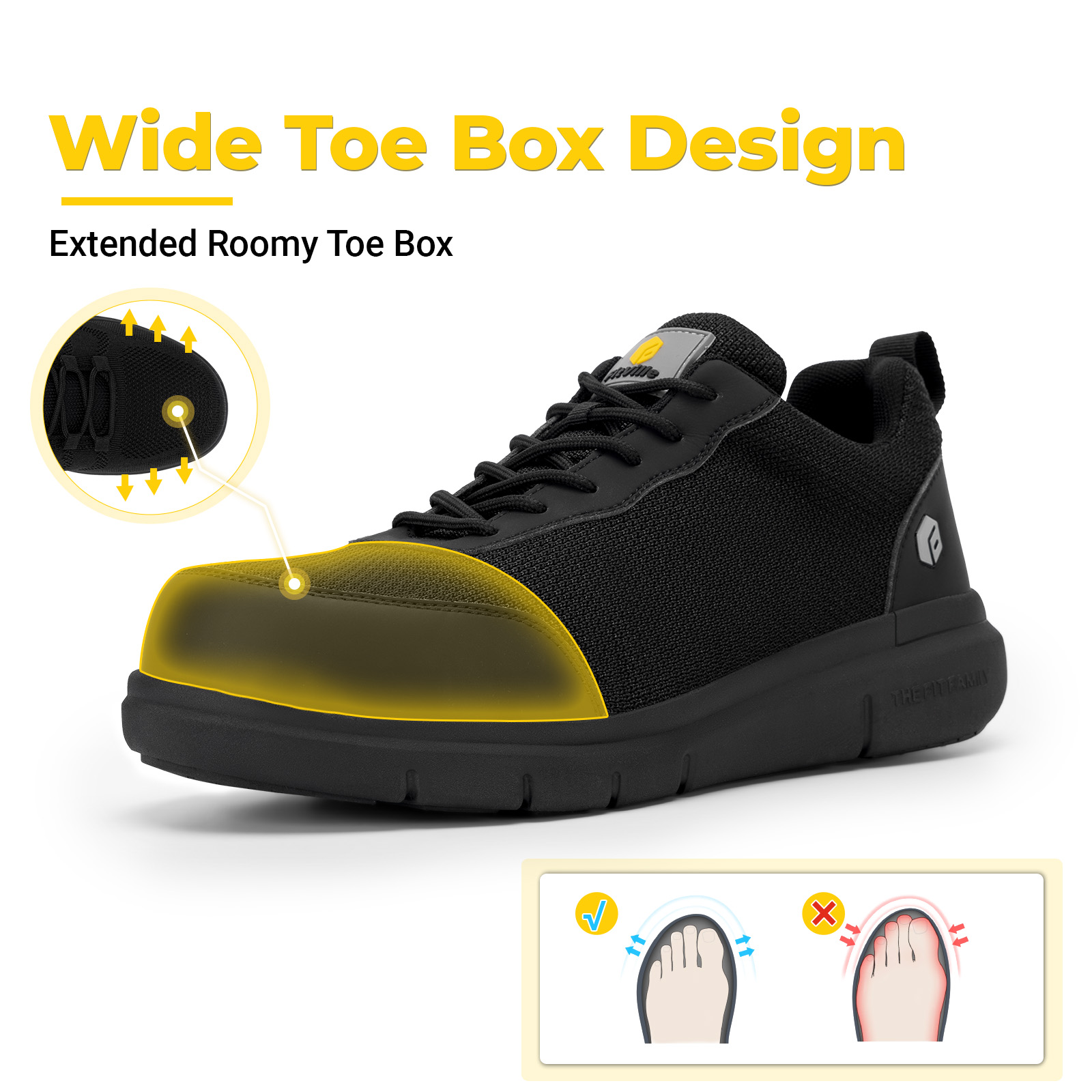 FitVille Mens Steel Toe Safety Shoes Wide Composite Toe Work Shoes for Men, Size 8-14