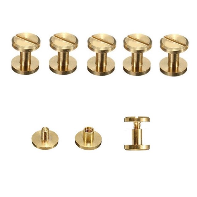 SUTENGDA 5x Pure Brass Rivet Screws DIY Flat Belt Screw Leather Craft Chicago Nail Brass Solid Rivets Stud Head Height