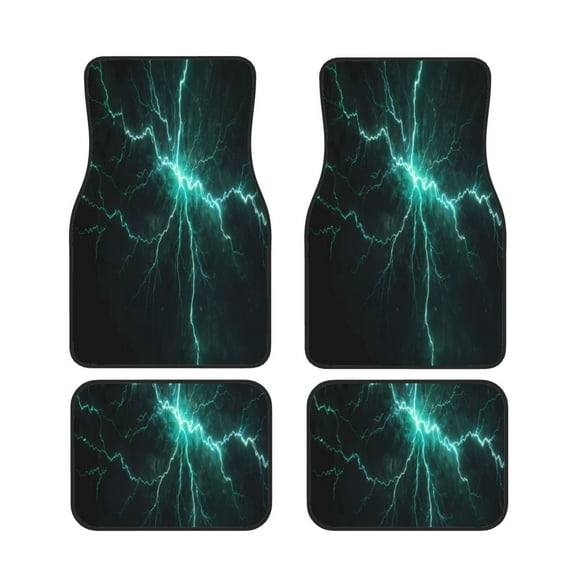 Salouo Green Lightning Flash for Car Floor Mat Set of 4–Car Carpet Mats - Car Mats with Anti-Slip Backing & Driver Heel Pad Universal Fit for Cars, Trucks, SUVs, and Vans