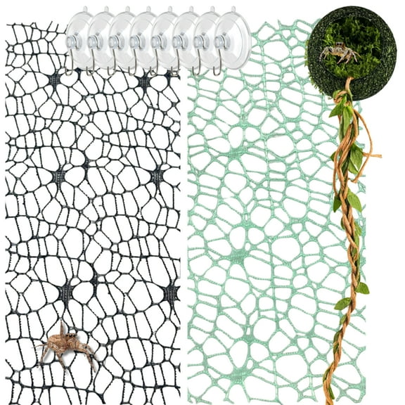 Jumping Spider Tarantula Enclosure Climbing Net Decor with Rope Bridge, 2 Web Nets and 8 Suction Cup Hooks for Reptile Tanks