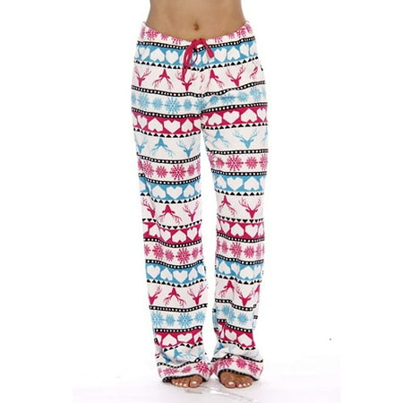 

Herdignity Xmas Women Men Pajama Pants Long Reindeer Heart Printed Loose Sleepwear Bottoms Trousers