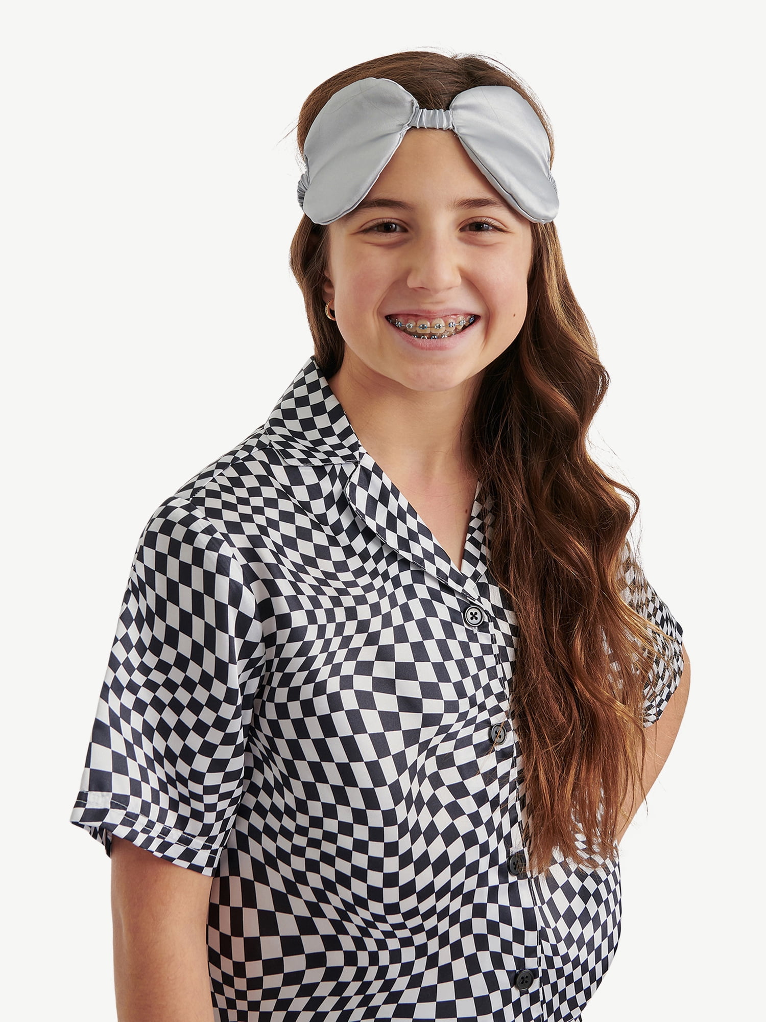 Justice Girls x NASCAR Short Sleeve Button Top, Shorts and Eye Mask Pajama Set, 3-Piece, Sizes 5-18
