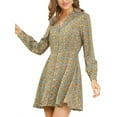 thumbnail image 1 of INSPIRE CHIC Robe Courte à Fleurs pour Femme, à Simple Boutonnage, Coupe Ajustée et Évasée, Manches Longues, Col de Camp, Boutonnée, 1 of 1