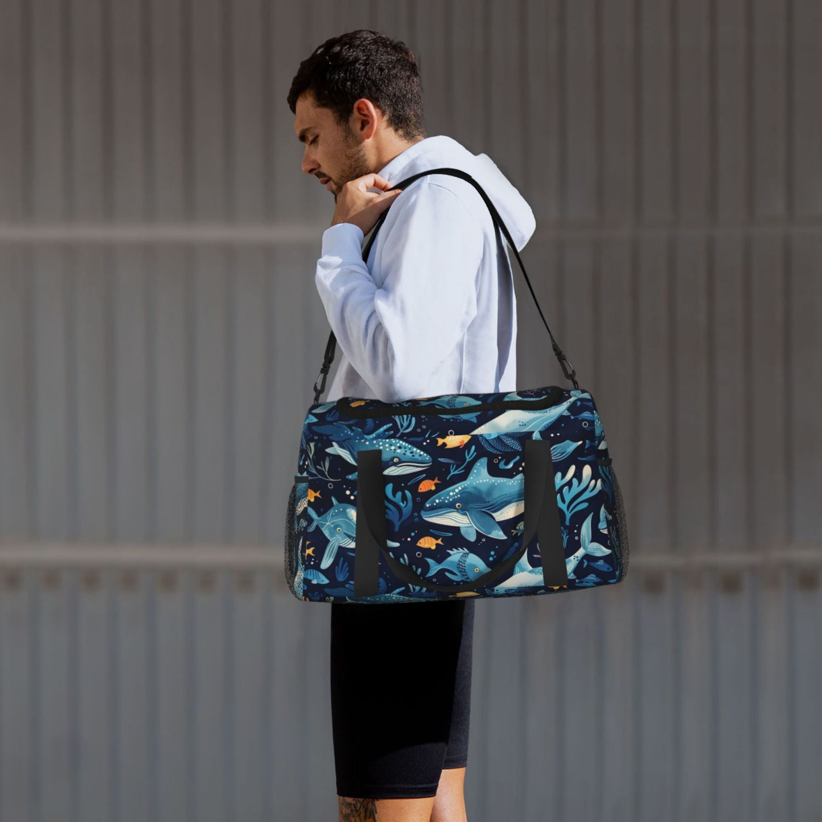 Fuzoiu Playful Whales Underwater Scene Print Travel Duffle Bag,Carry On Tote Bags,Duffel Bag,Sport Gym Bag, Hospital Bag for Labor and Delivery, Overnight Bag,Luggage Bag