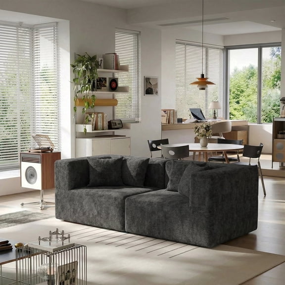 BEHOST Loveseat Cloud Couch Sectional Sofa wiht 4 Pillows, Includes Left Arm Right Arm Seats, Chenille Dark Gray