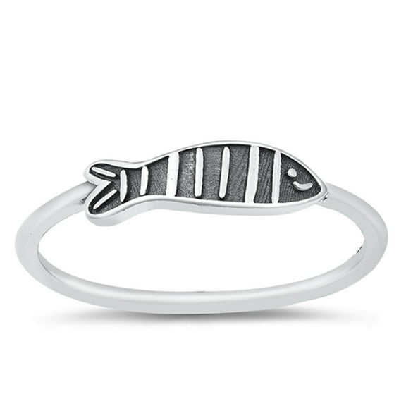 Vintage Stripped Fish Ring .925 Sterling Silver Band Jewelry Female Male Unisex Size 4