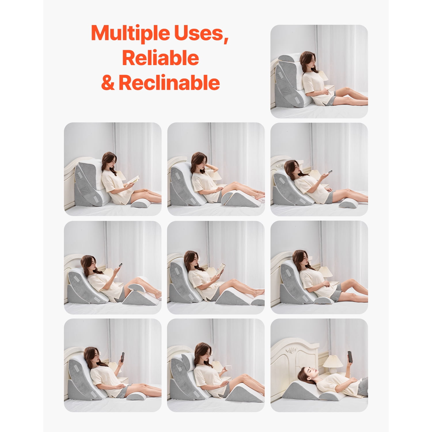 KFFKFF Sleep Aid Pillow, Set of 4, Customizable Orthopedic Bed Wedge, Assists Leg Neck Shoulder, Post-Operative Comfort Pillow for Back Discomfort, Digestive Issues, Snoring Mitigation