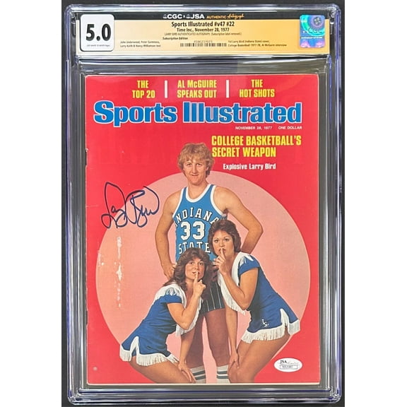 Larry Bird Signed Sports Illustrated Magazine 1st Cover 11/28/77 CGC 5.0 JSA