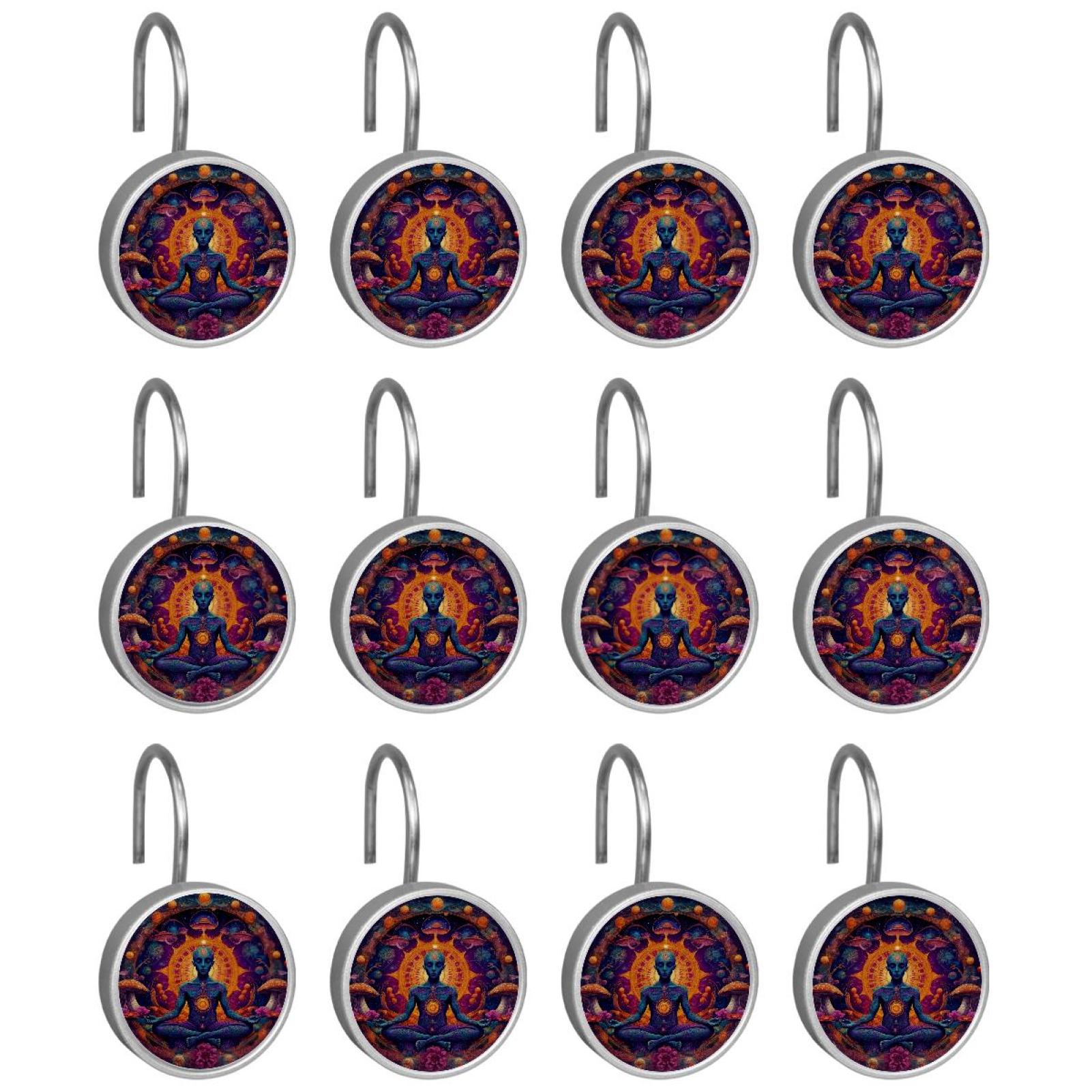 HemaKayy 12 Pcs Shower Curtain Hooks Bathroom Decorative Accessories Magic Mushroom Purple