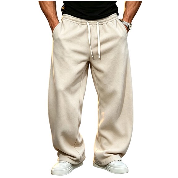Men's Casual Baggy Sweatpants Wide Leg Cotton Sweat Pants Open Bottom Oversized Loose Fit,Uncuffed Drawstring Trackpants,Elastic Waist Streetwear with Pockets