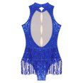thumbnail image 5 of TiaoBug Womens Sequins Latin Jazz Dance Tassel Leotard Bodysuit Dress Fringed Ballroom Dancewear Royal Blue S, 5 of 7
