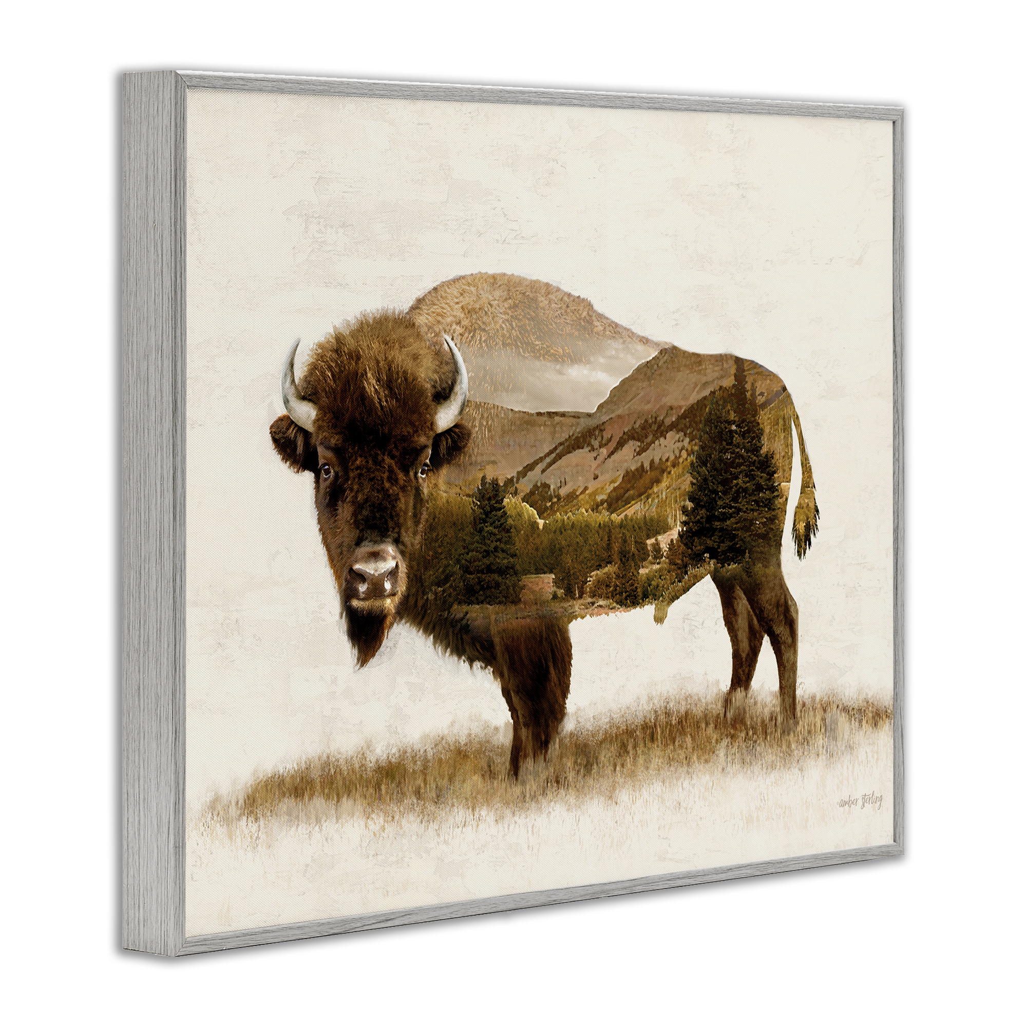 Stupell Industries Nature Patterned Bison Animals & Insects Painting Gray Framed Art Print Wall Art, 30 x 24