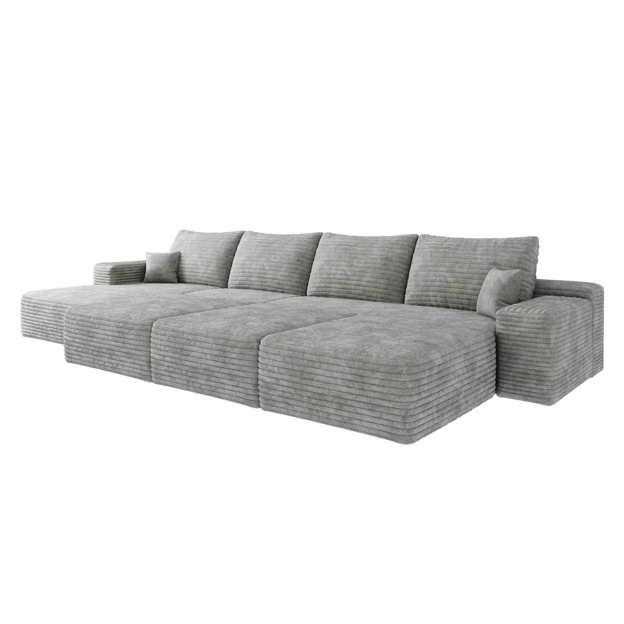 MAYEERTY 135" 6-Seat Modular Cloud Sofa Bed, Large Size Living Room Sofa, Plush Corduroy Fabric, No Assembly Required, Gray