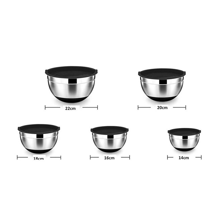 5 Pcs Mixing Bowl Stainless Steel Salad Bowl with Airtight Lid Non