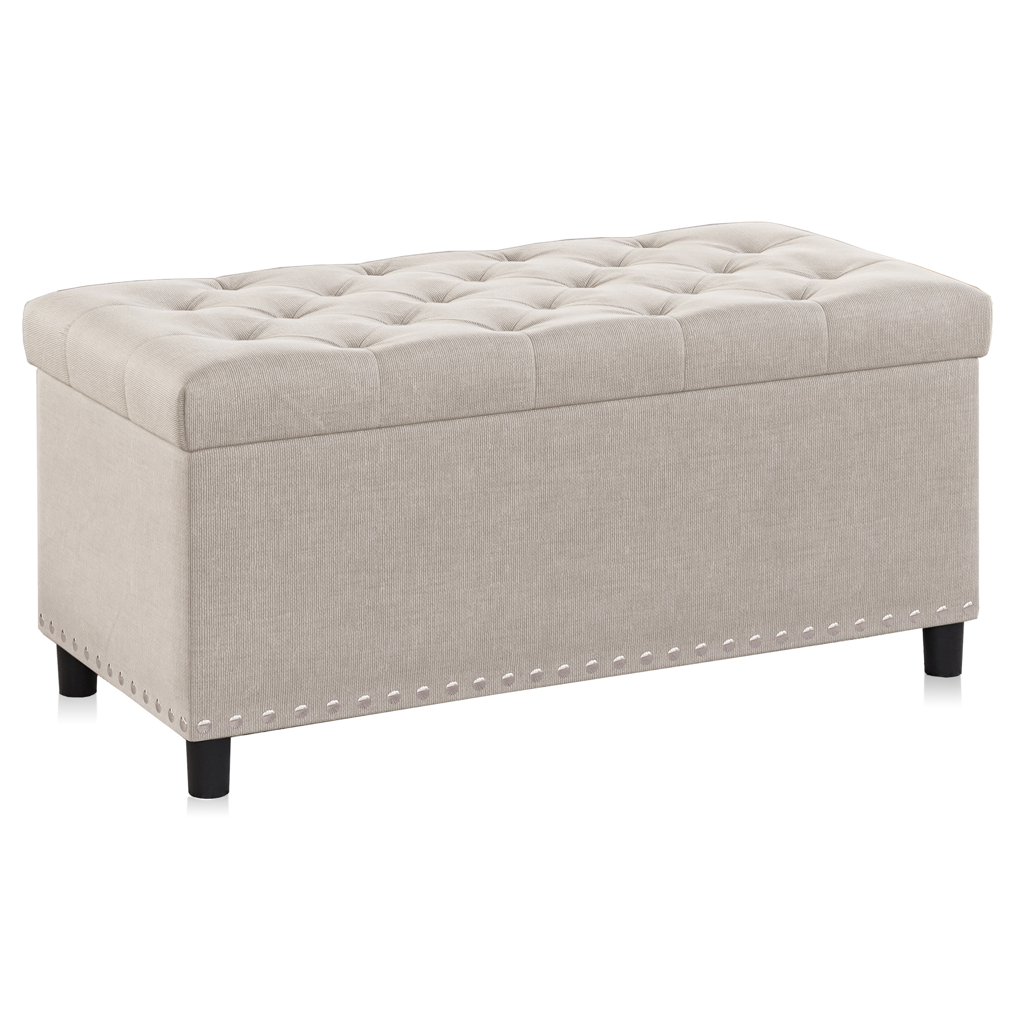Belleze 35 Inch Button-Tufted Storage Ottoman, Beige photo 1